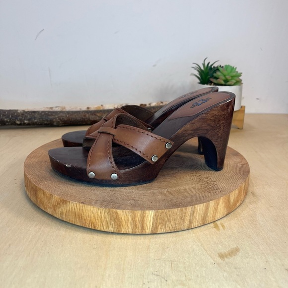 *NXP | "Twiggy" Vintage Made in Brazil Wooden Heeled Leather Straps Sandals 6.5 - Picture 7 of 16